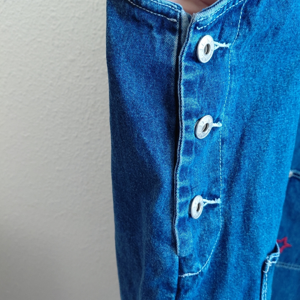 JL NY Women Midi Dress 2X Blue Star Embroidered Pocket Front 100% Cotton Denim. - Picture 5 of 9